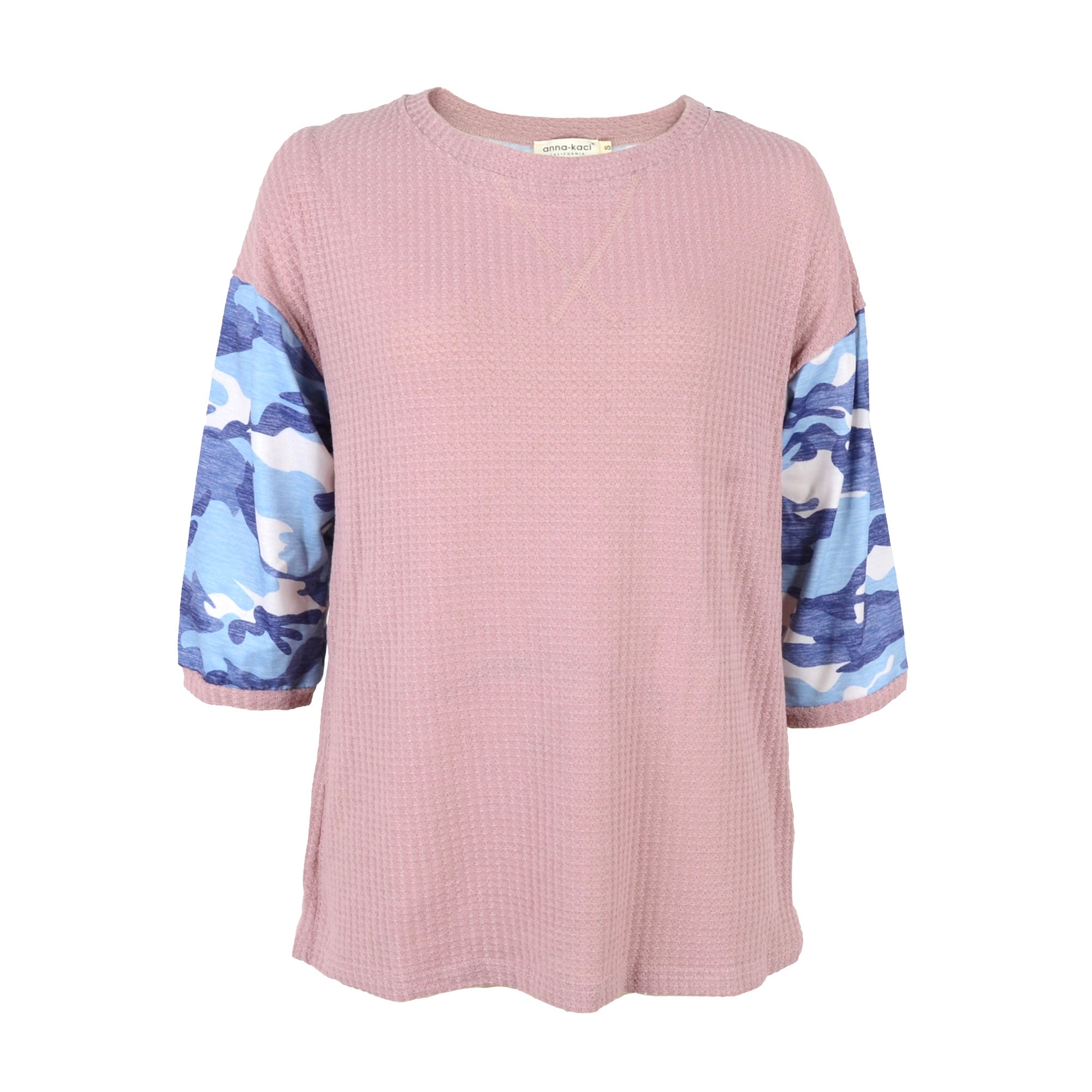 Camouflage Panel Waffle Knit Sweater