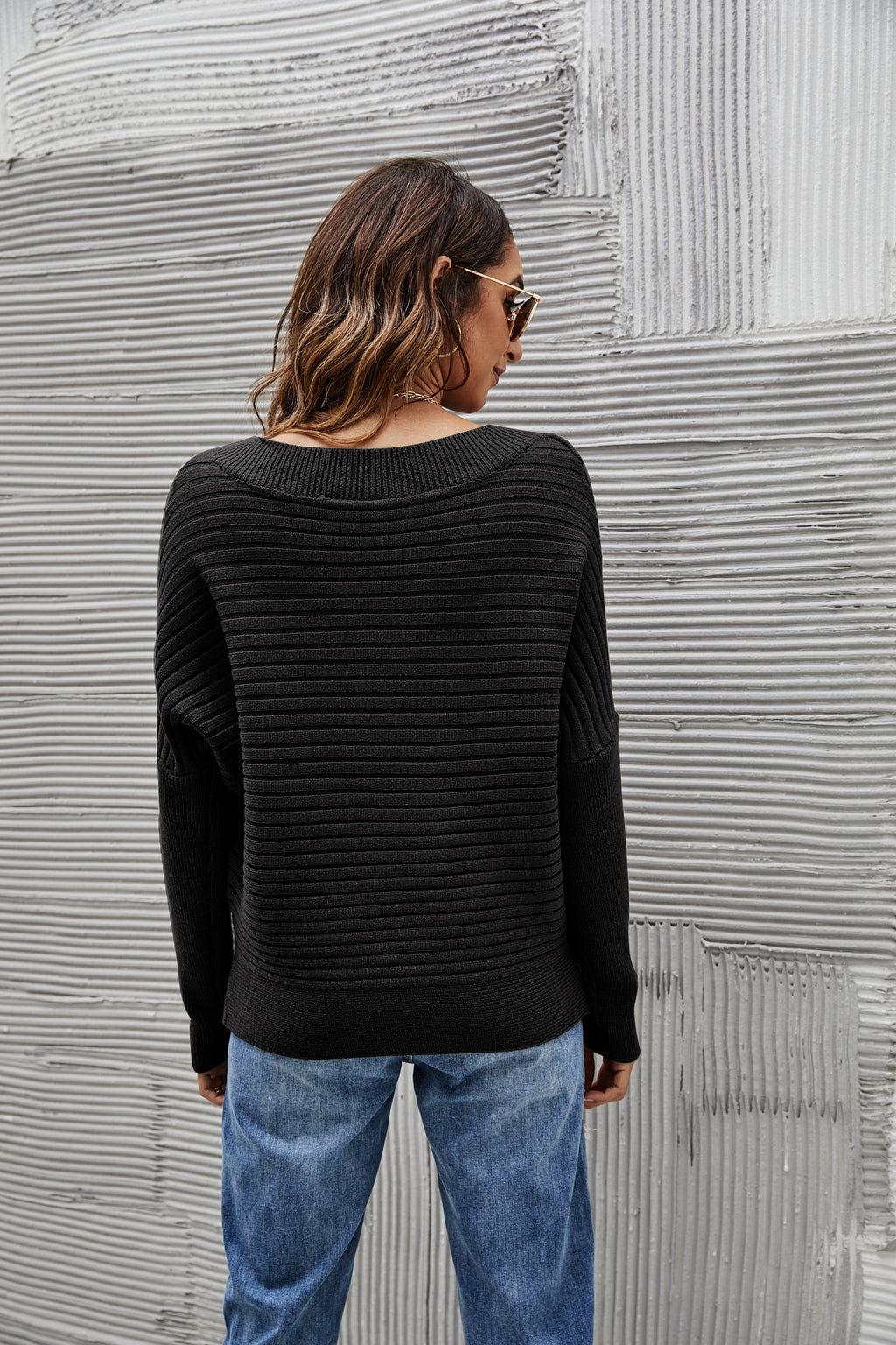 Solid Color Ribbed Sweater
