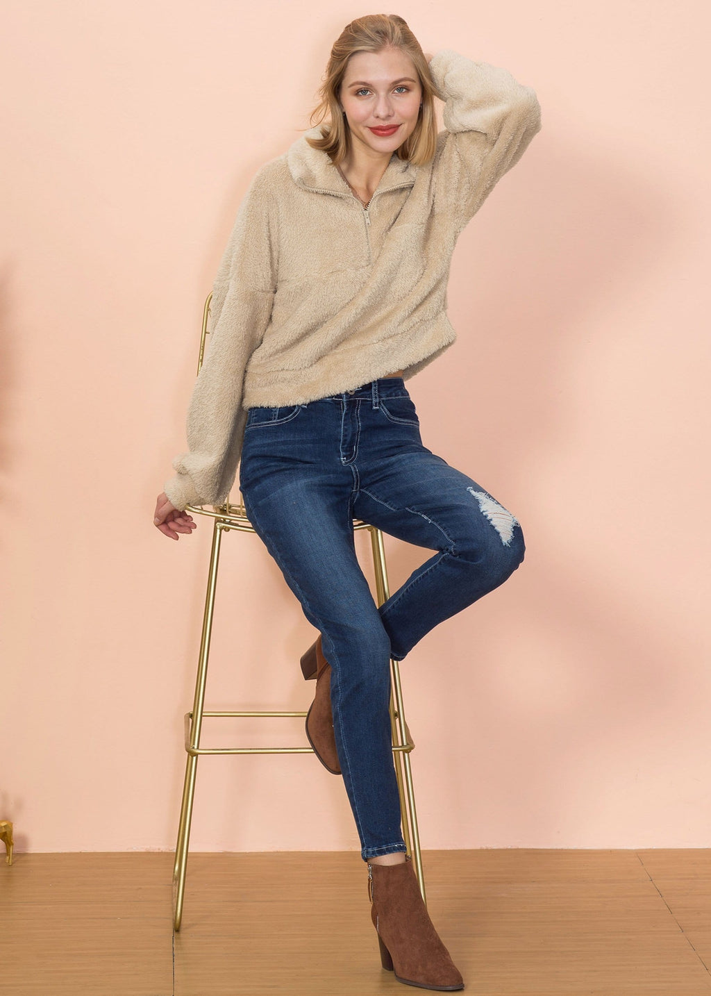 Fluffy Zip Up Sweater