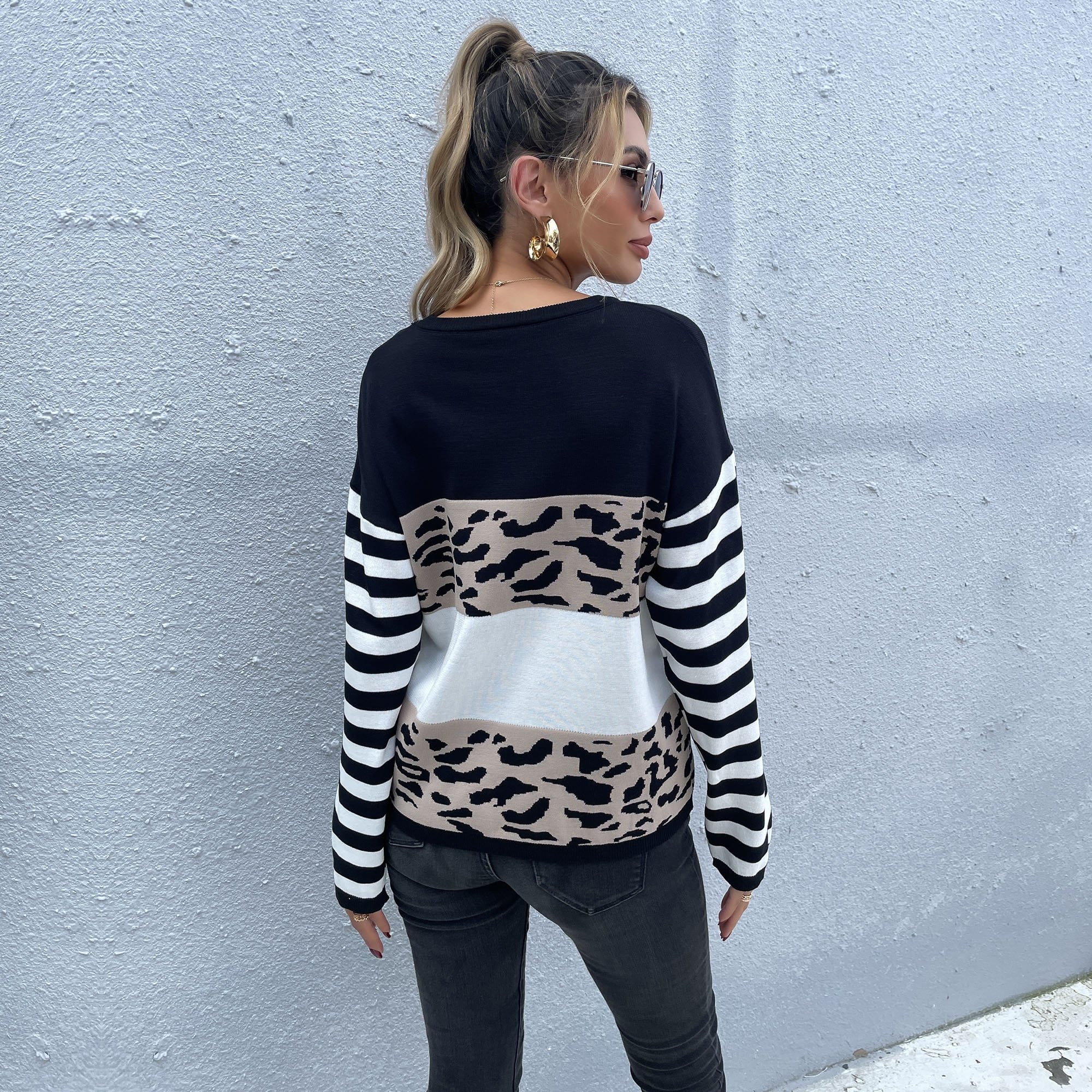 Color Block Mixed Prints Sweater