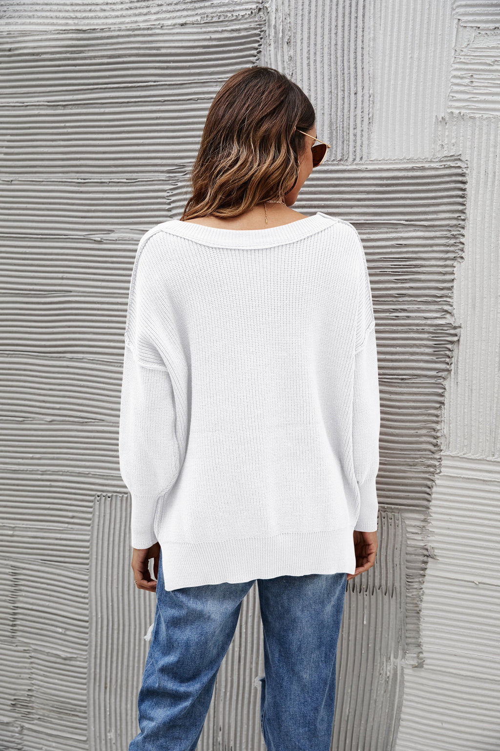 Solid Side Slit Knit Sweater
