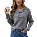 Knit Pullover Sweater with Button Collar and Long Sleeves