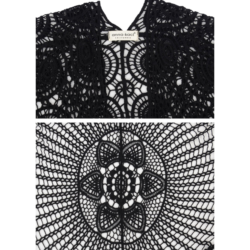 Open Front Crochet Cover-Up with Floral Pattern and Short Sleeves