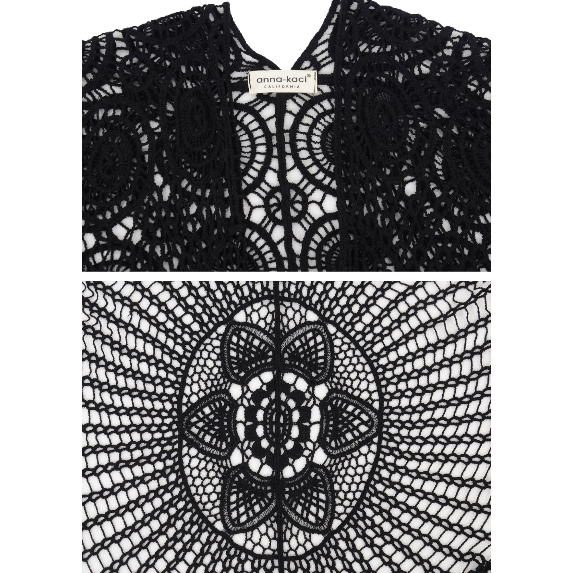 Open Front Crochet Cover-Up with Floral Pattern and Short Sleeves