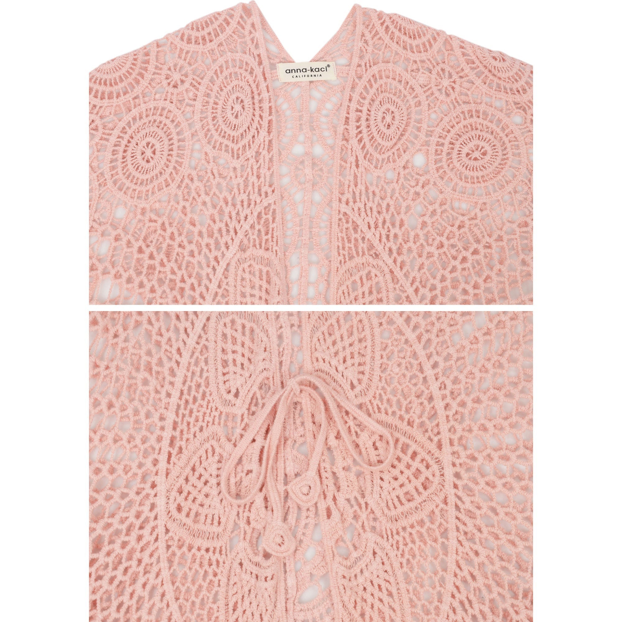 Open Front Crochet Cover-Up with Floral Pattern and Short Sleeves