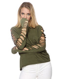 Ripped Long-Sleeve Pullover Top