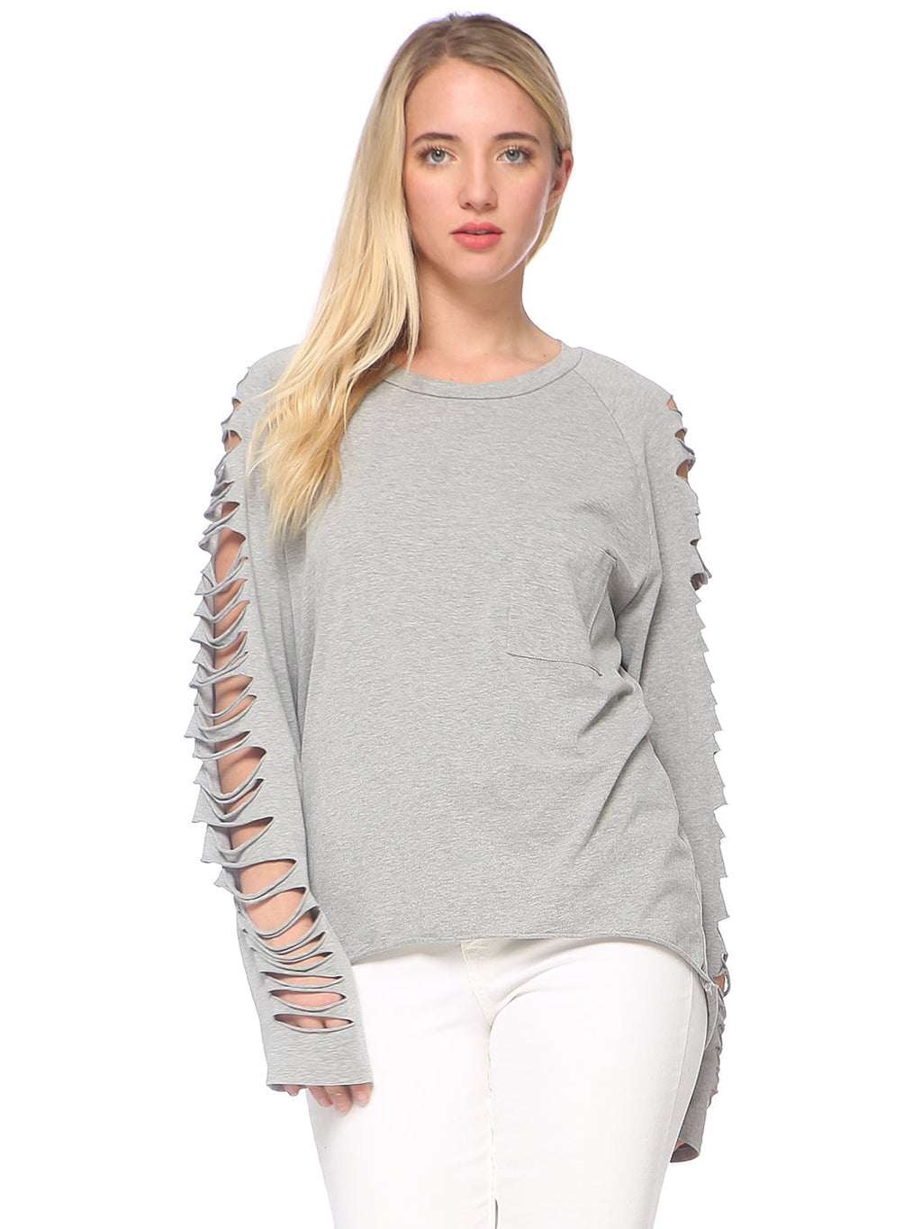Ripped Long-Sleeve Pullover Top