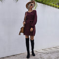 Textured Tie Waist Sweater Dress