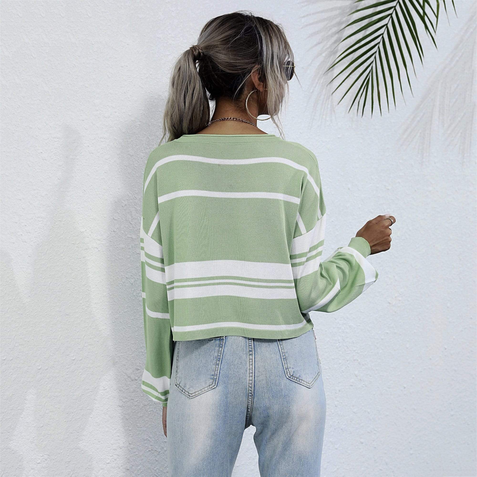 Bishop Sleeve Striped Sweater