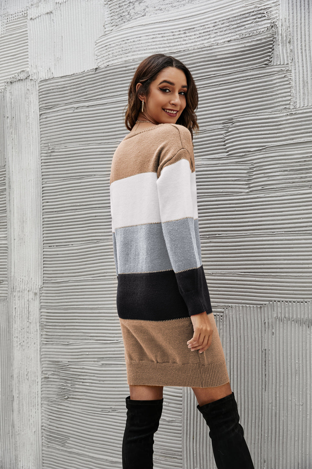 Color Block Striped Sweater Dress