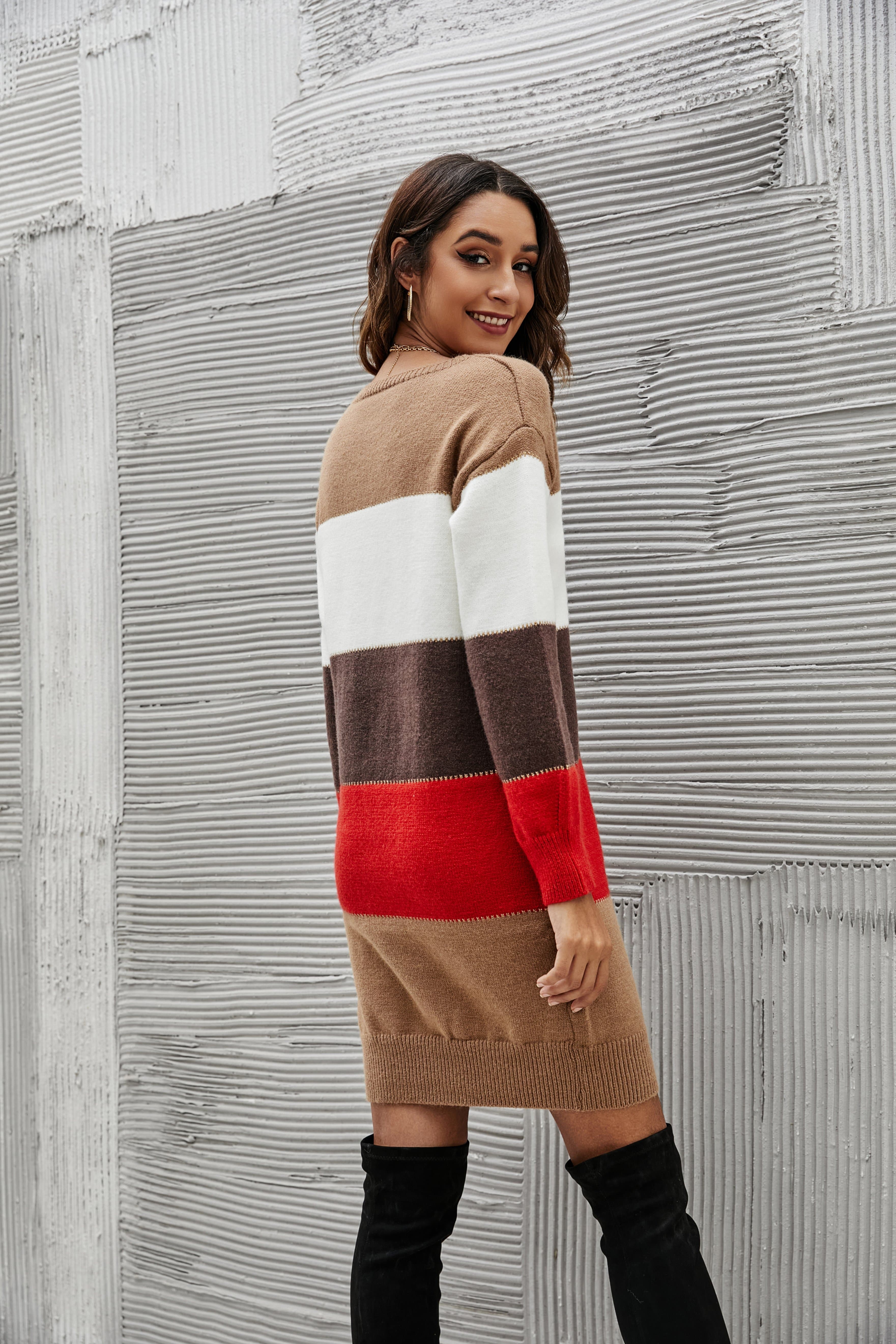 Color Block Striped Sweater Dress