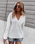 Faux Button Placket Sweater