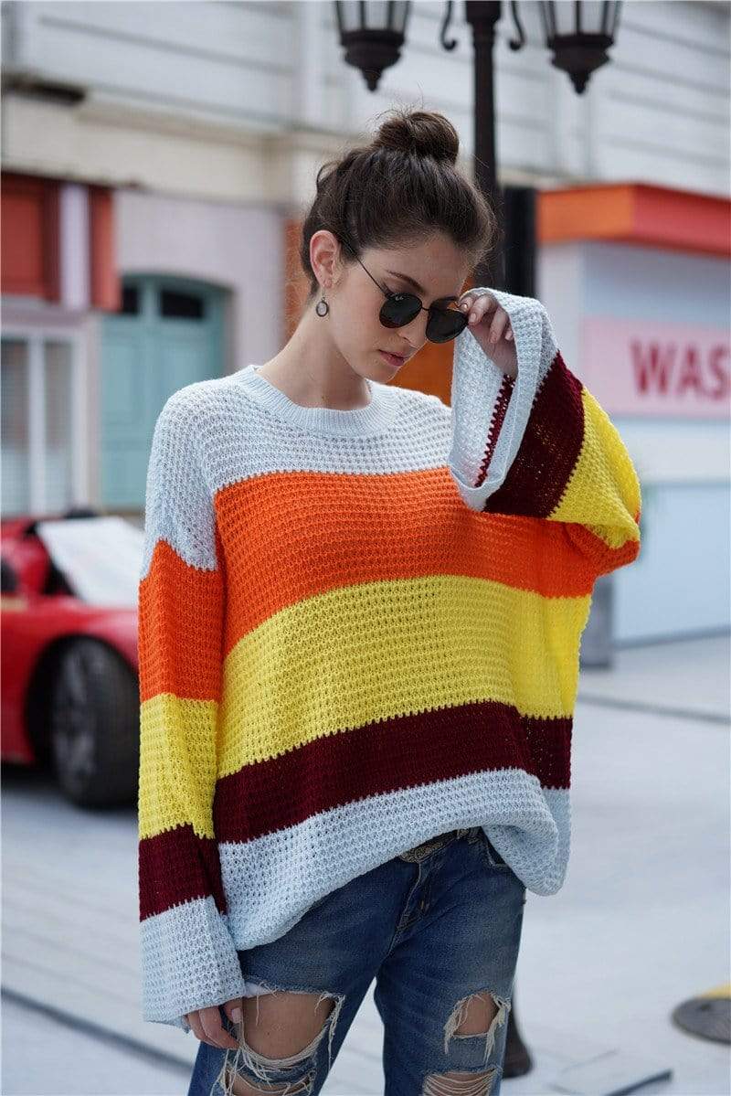 Striped Color Block Light Knit Sweater