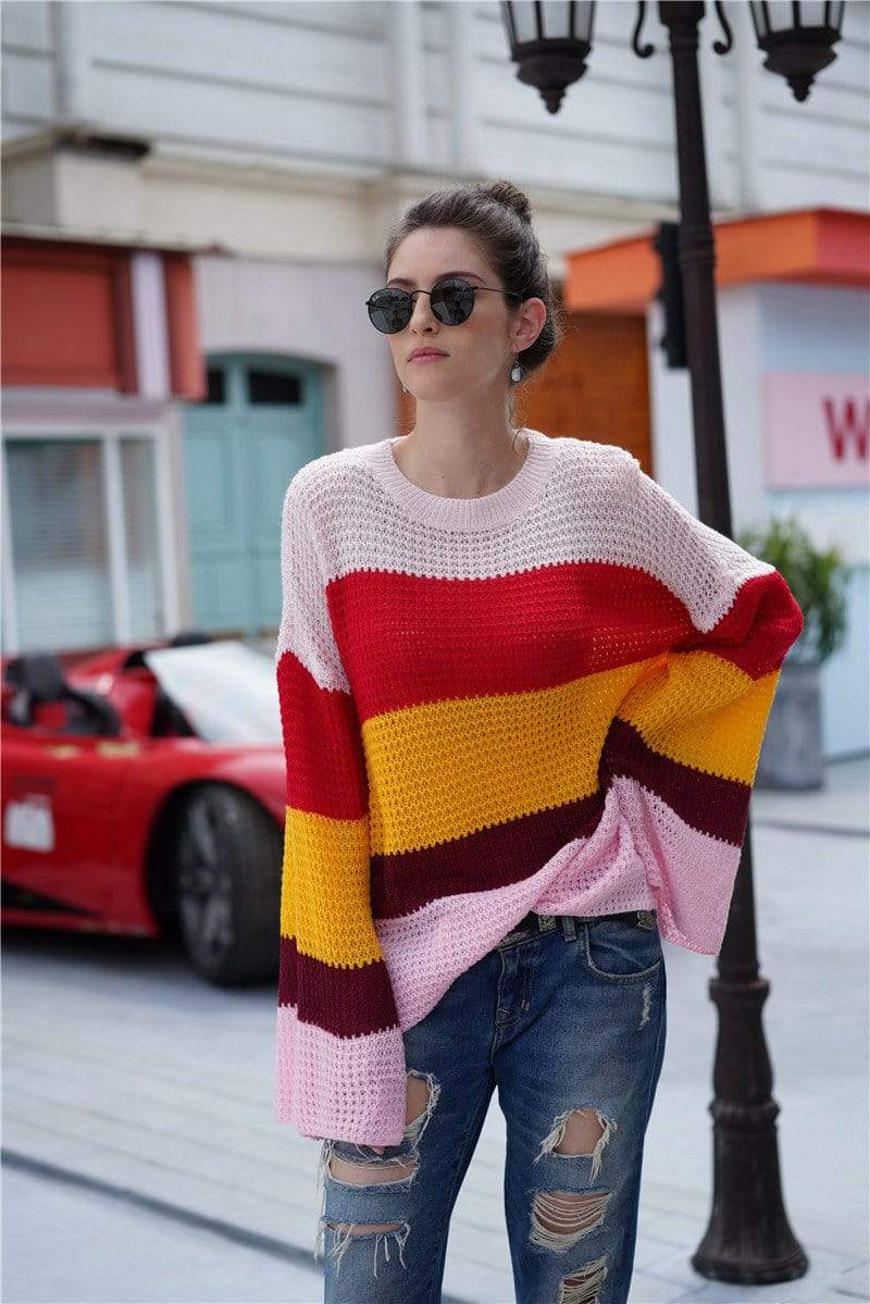 Striped Color Block Light Knit Sweater